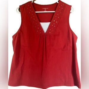 Croft & Barrow Red V-Neck Embellished Tank Top. Excellent condition. Size LP
